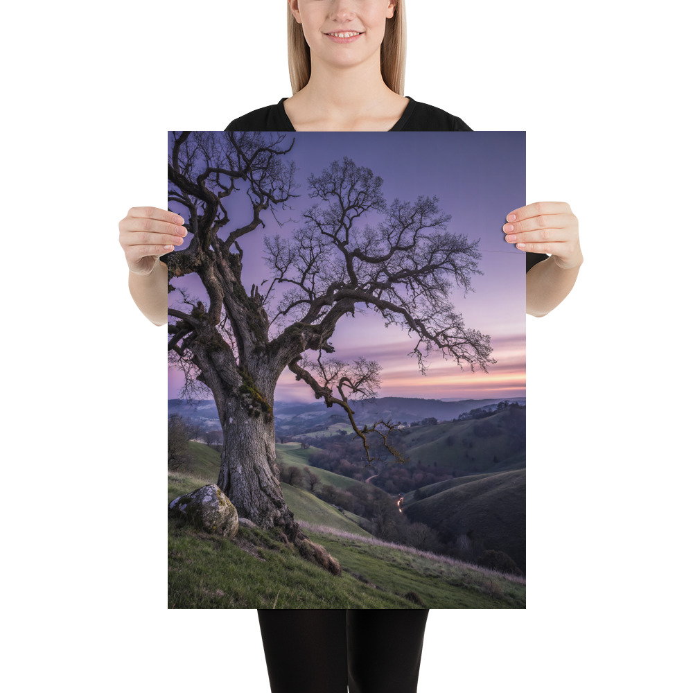 Solitary Sentinel Poster — Ancient Oak Twilight Art Print view 4