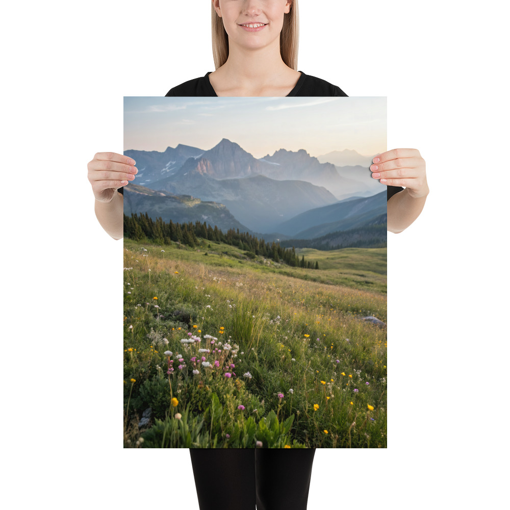 Alpine Meadow Vista Poster — Contemplative Mountain Art Print view 4