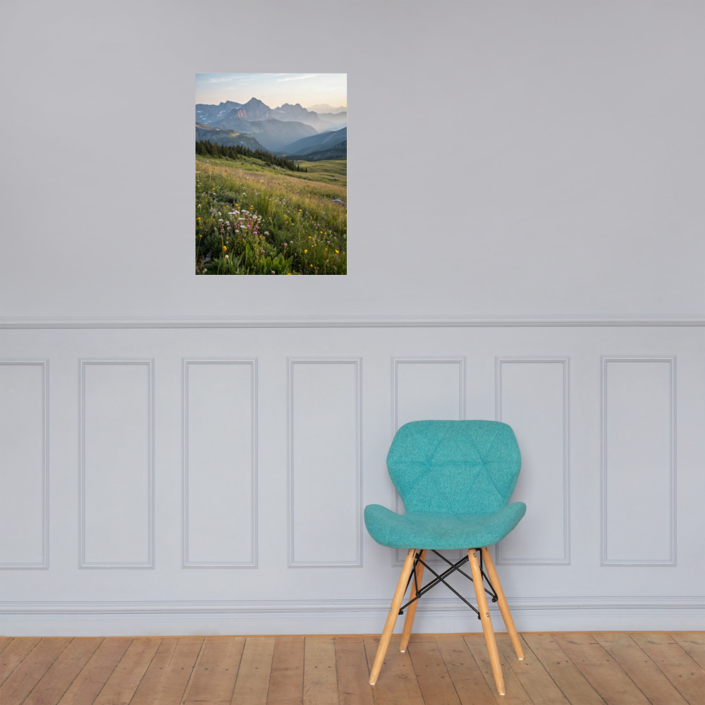 Alpine Meadow Vista Poster — Contemplative Mountain Art Print view 2