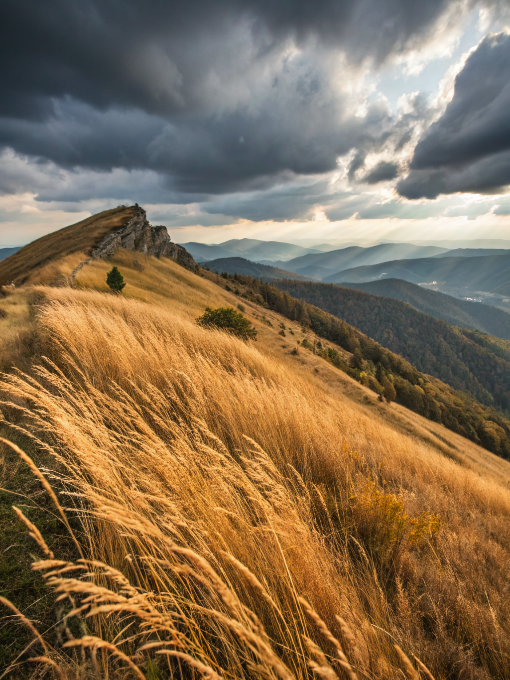 Windswept Golden Ridge Poster — Mountain Wilderness Art Print