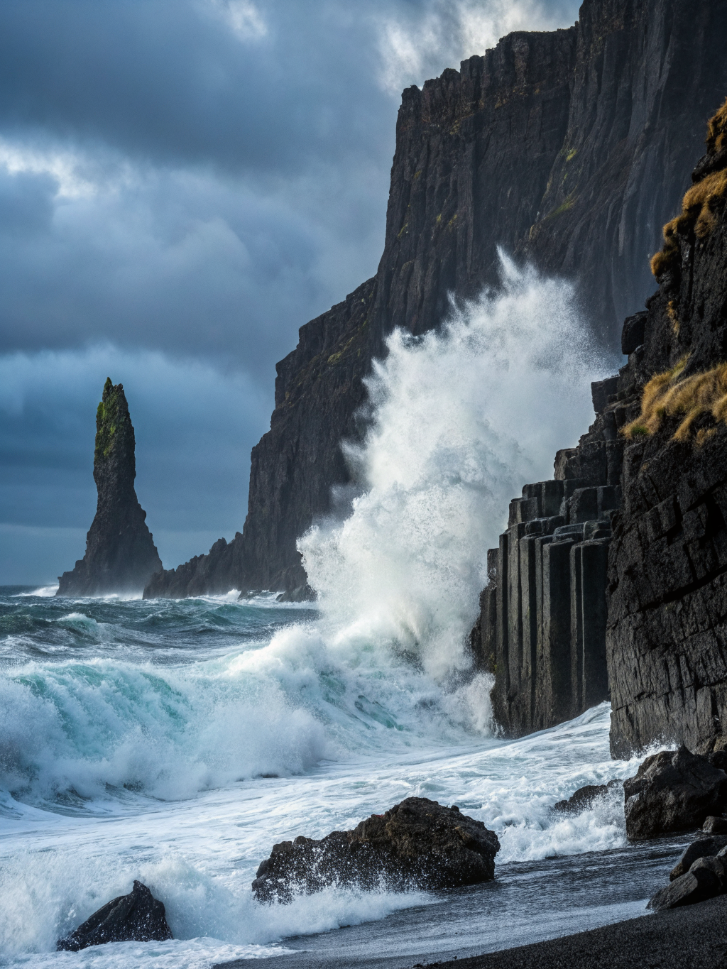 Volcanic Cliff Storm Poster — Dramatic Ocean Art Print
