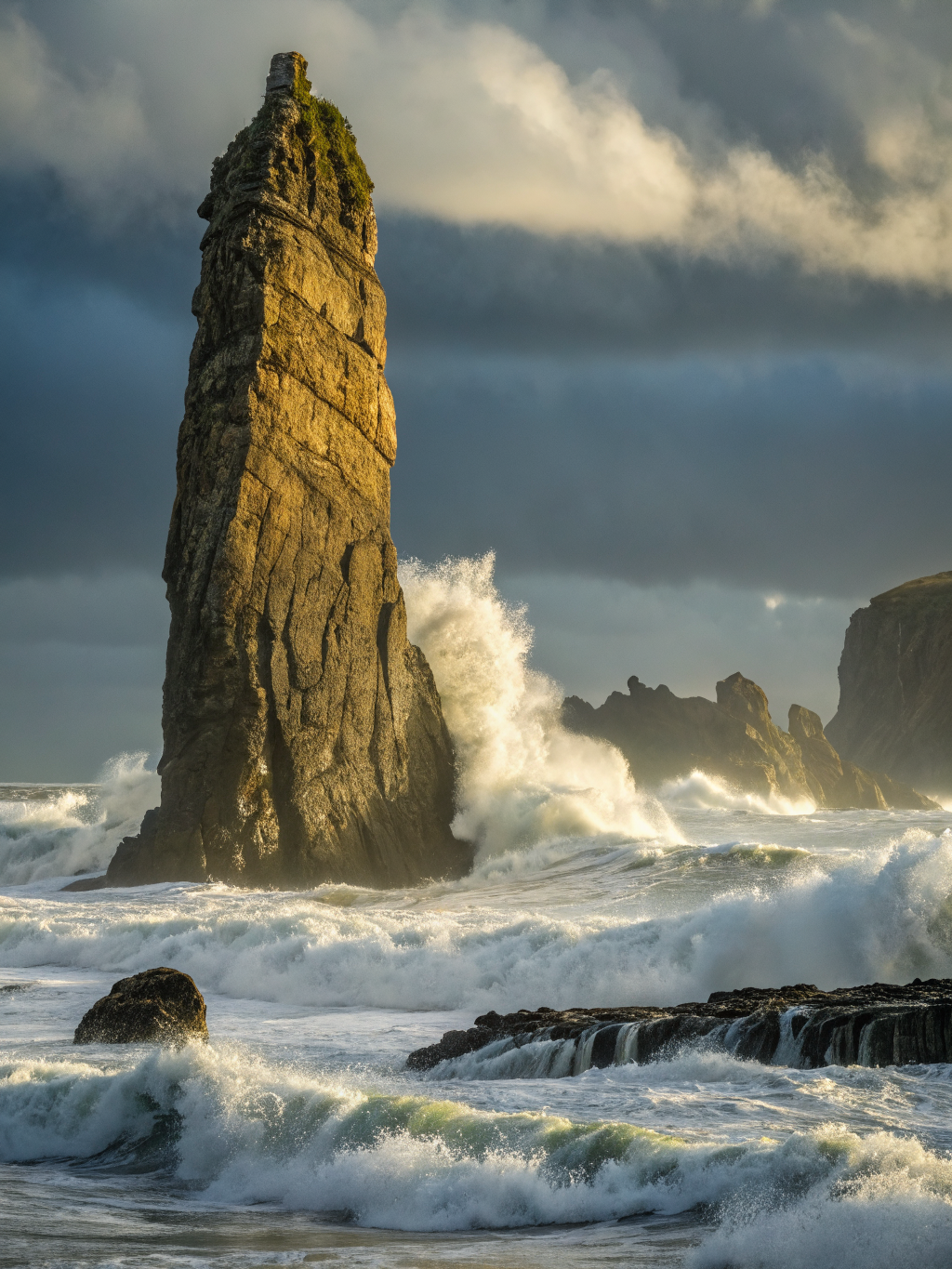 Lonely Sea Stack Poster — Dramatic Ocean Storm Art Print