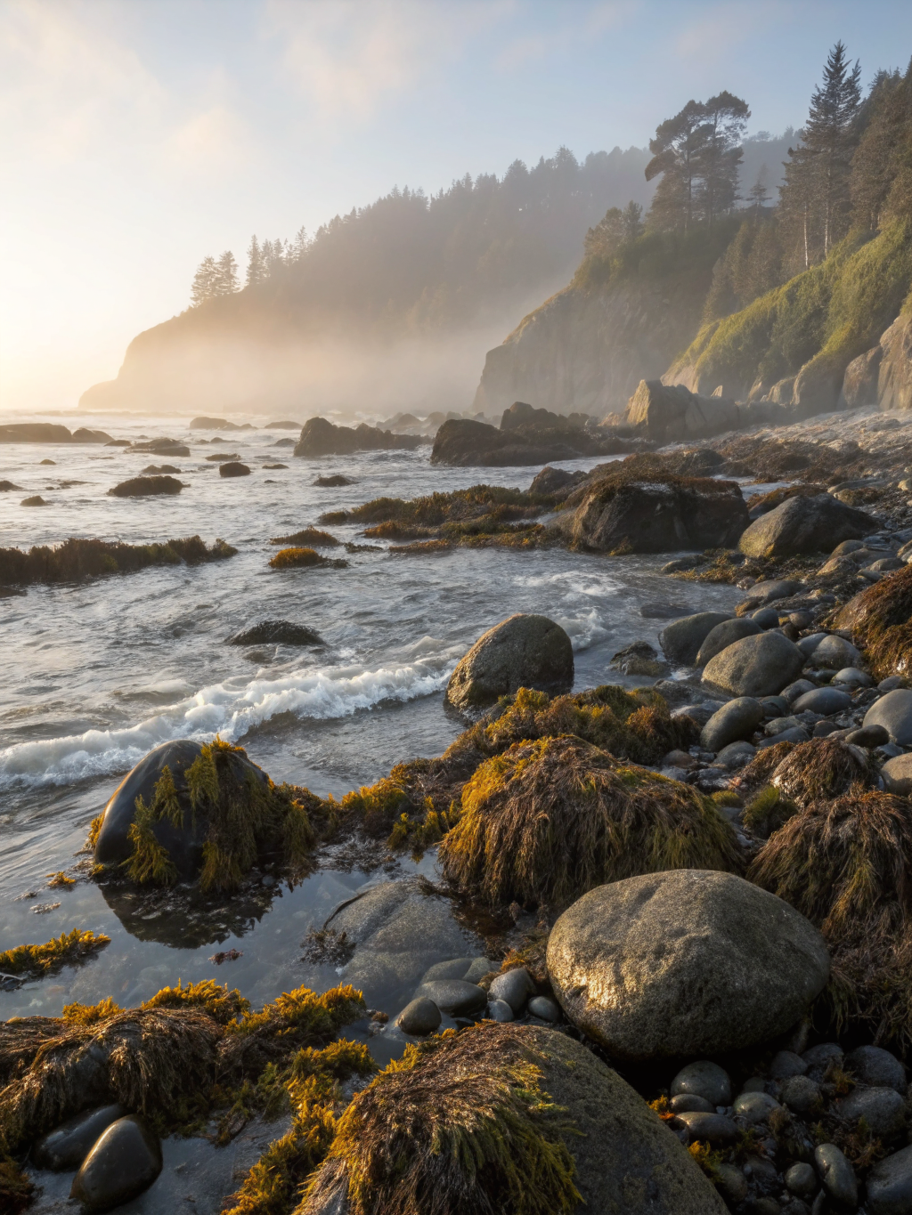 Hidden Cove Morning Poster — Misty Coastal Sanctuary Art Print